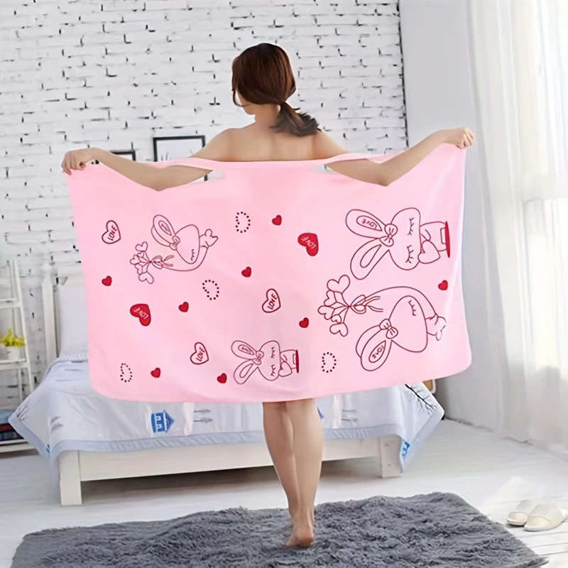 1pc Cute Rabbit Bath Wrap Towel Absorbent Quick-drying Wearable Bath Towel For Women Super Soft Bat