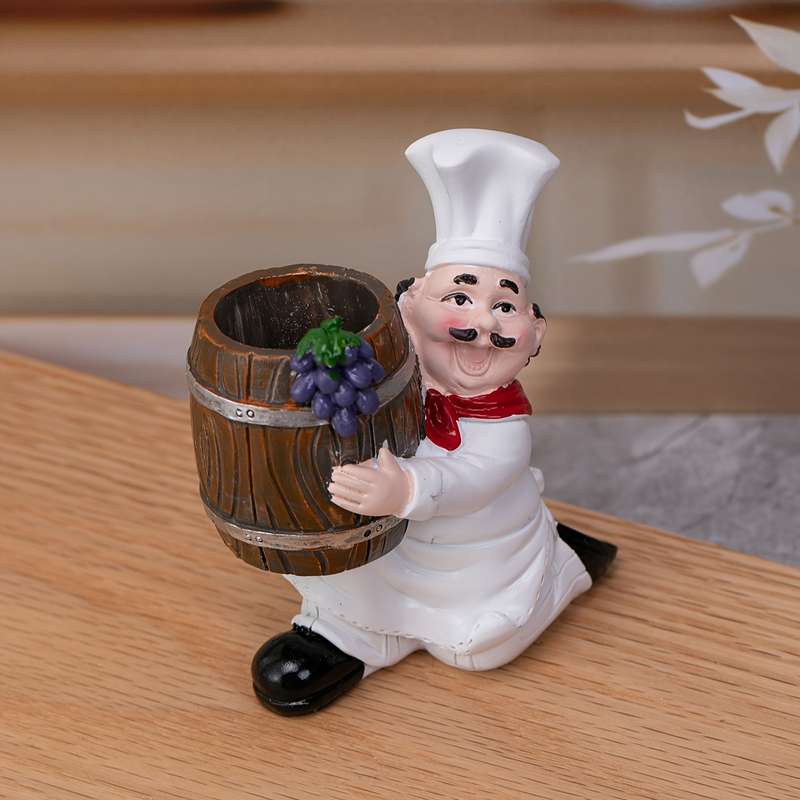 1pc Charming Chef-Themed Toothpick Holder with Wooden Bucket Resin No Power Needed Perfect for