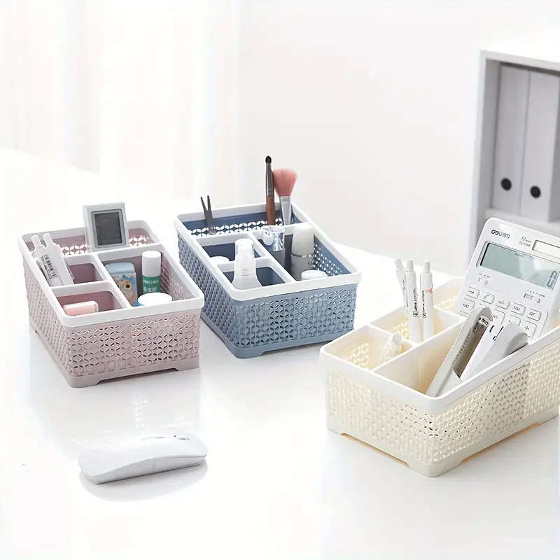 1pc Multi-Compartment Desk Organizer Durable Plastic Storage Rack with Layered Slope Design for Effi