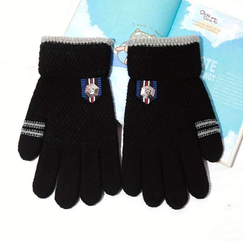 1 Pair Five Star Black Size 4 To 8 Years Old Warm Gloves