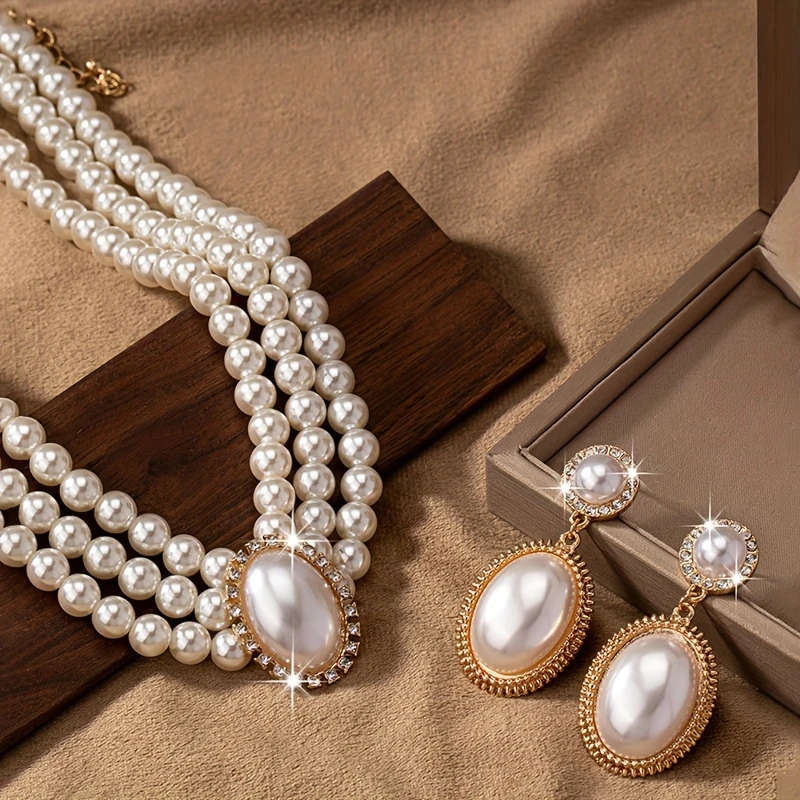 Fashion Imitation Pearl Necklace Pendant Earrings