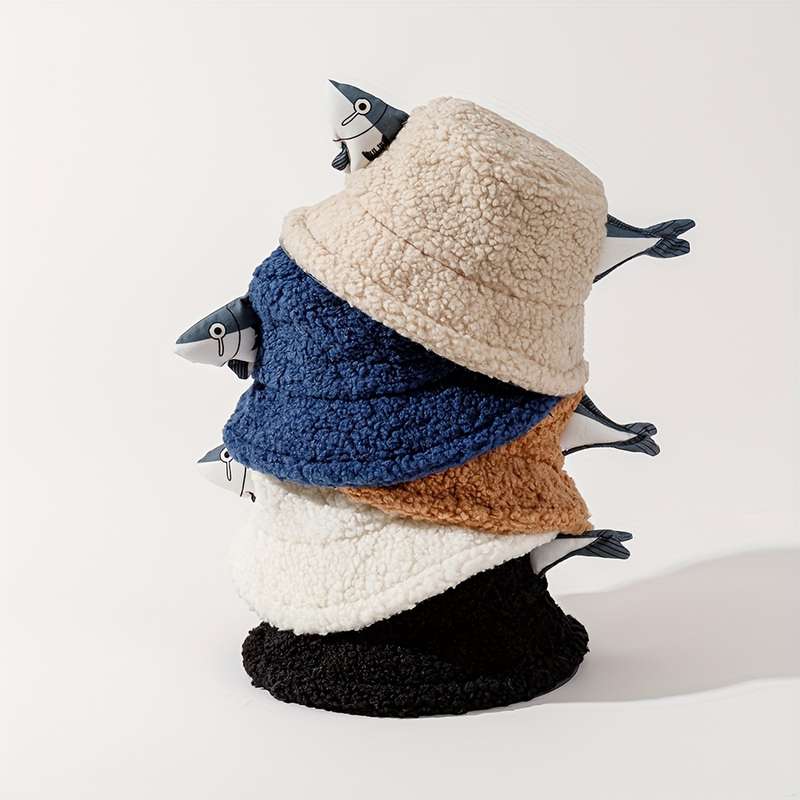 1pc Unisex Fisherman Bucket Hat 100% Polyester Plush Street Style Warm Breathable Outdoor Tr