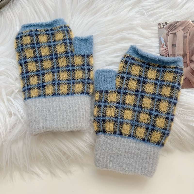 1 Pair Fingerless Cerulean Warm Gloves