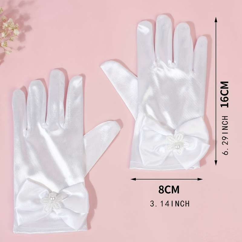 1 Pair Pink One Size Lace Floral Youngsters Gloves