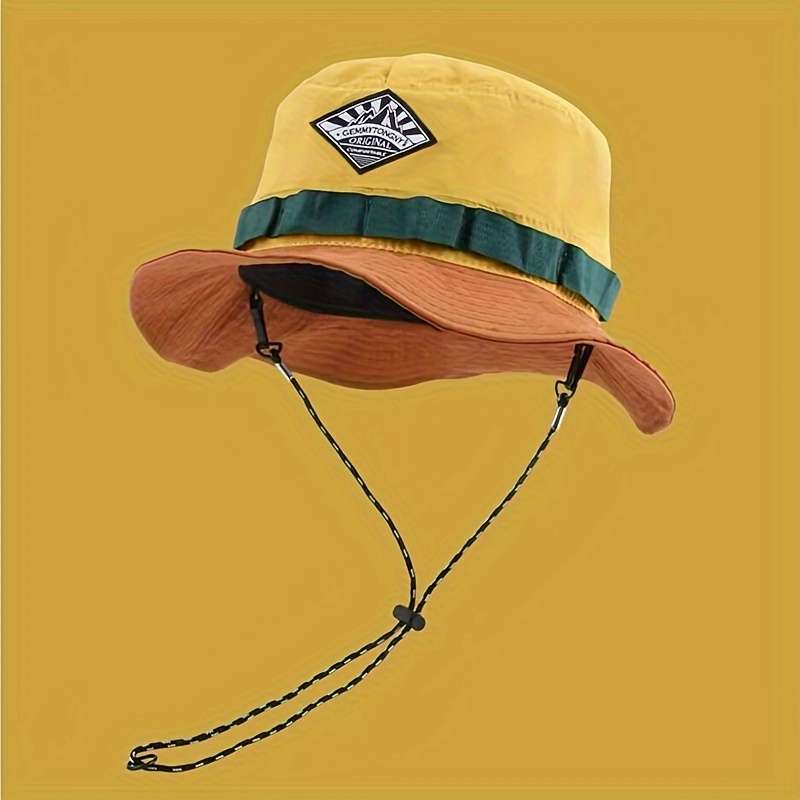 1pc Quick-Dry Bucket Hat with Wide Brim Breathable Adjustable Sun Cap in Classic Color Blocks fo