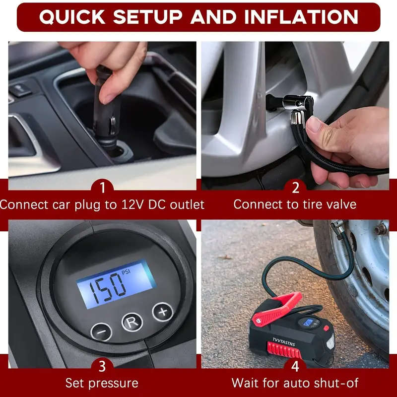 1pc Air Compressor Tire Inflator Portable Air Pump For Car Tires 12V DC Auto Tire Pump With Digital