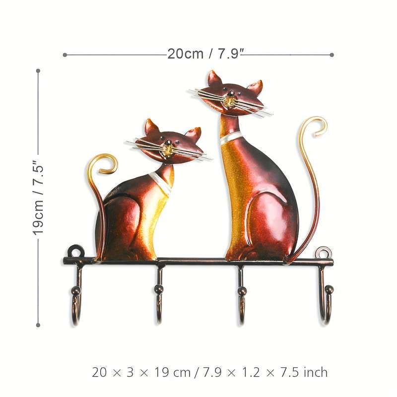 1pc Wall Cat Key Storage Hook Rack With 4 Hooks Iron Art Painting Decorative Hooks For Bags Clothe
