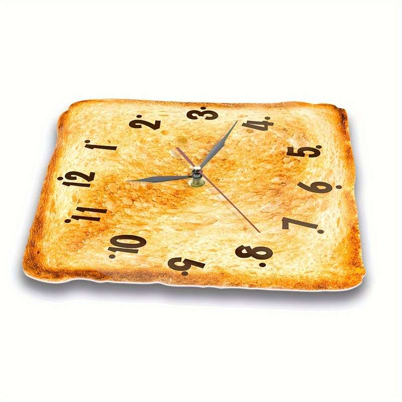 1pc Plastic Wall Clock Baked Bread Design Wall Clock Butter Toast Wall Clock Silent Clock F