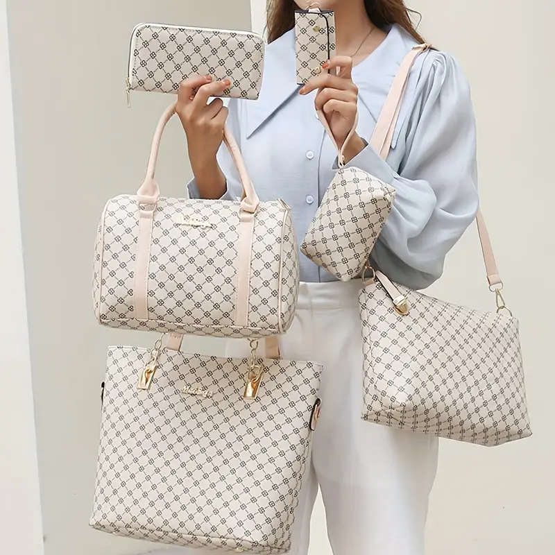 6 Piece Designer Wallet, Wristlet, Handbag, Crossbody Bag, Tote Bag, Duffle Bag Set