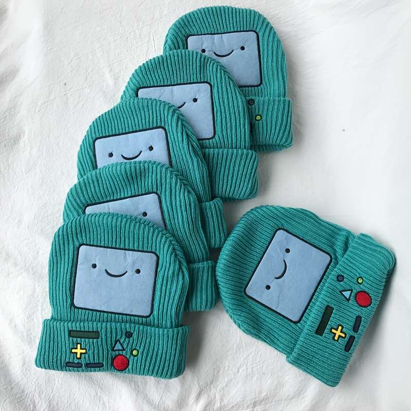 1pc Robot Adventure Treasure Embroidered Beanie Unisex Brimless Knitted Hat Casual Warm Cold Ha