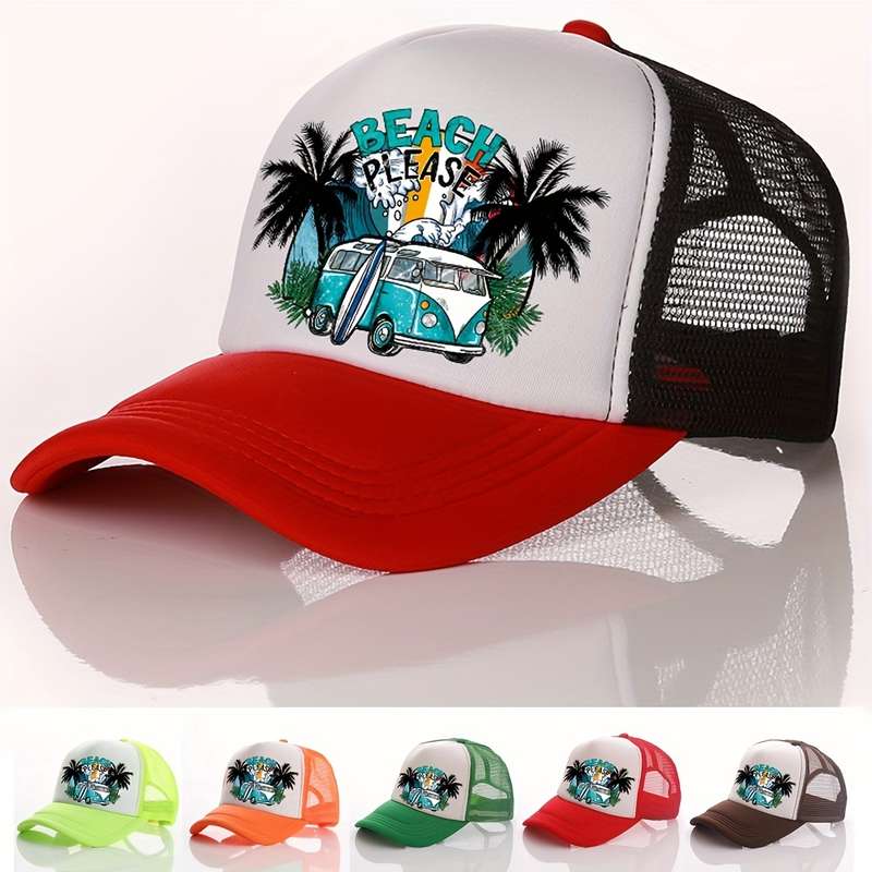 1pc Summer Multicolor Hat Beach Car Print Men's Peaked Cap Street Sunshade Sunscreen Baseball Cap