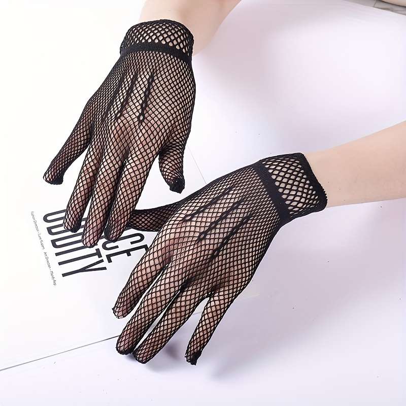 1 Pair Black Lace Mesh Gloves