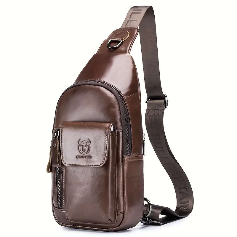 Men's Genuine Leather Sling Bag Vintage Style Large Capacity Multi-Functional Fashion Crossbody