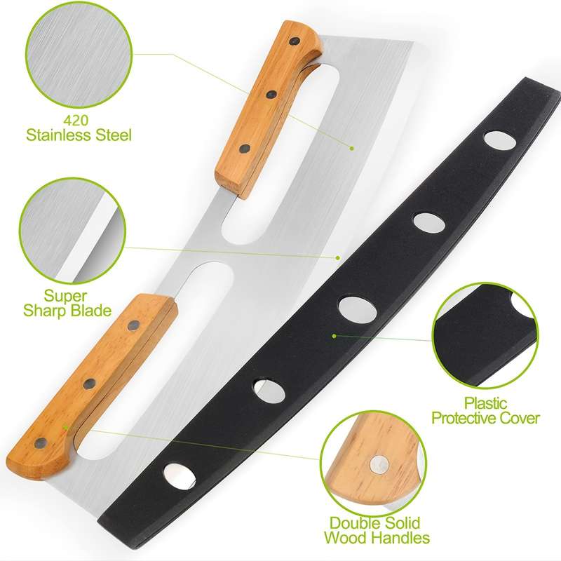 1pc 14-Inch Stainless Steel Pizza Cutter with Wooden Handle and Protective Sheath Sharp Kitchen T