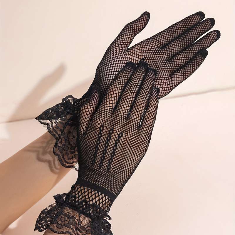 1 Pair Red Lace Short Gloves