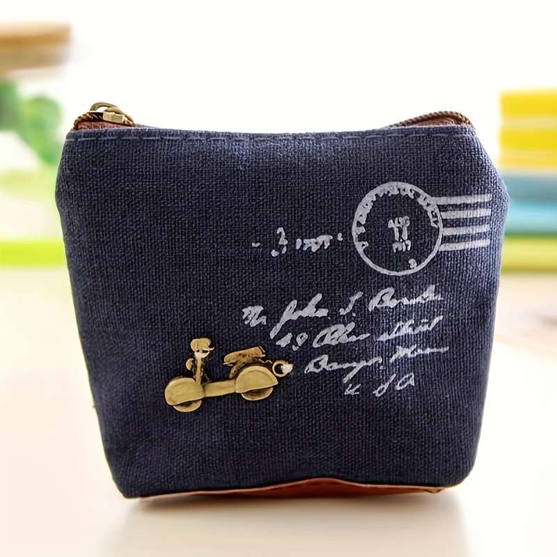 1pc Vintage-Inspired Canvas Coin Purse Makeup Bag for Women Compact Zippered Wallet with No