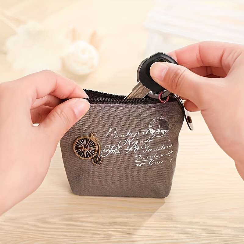 1pc Vintage-Inspired Canvas Coin Purse Makeup Bag for Women Compact Zippered Wallet with No