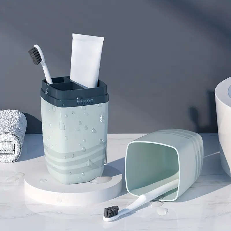 1pc 3in1 Portable Toothbrush Holder with Cover Plastic Toothpaste Container Multi-Functional Bathroo