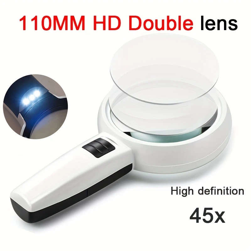 1pc 45X 11cm 3 LED Light Magnifying Glass Lens Mini Pocket Handheld Microscope Jewelry Loupe