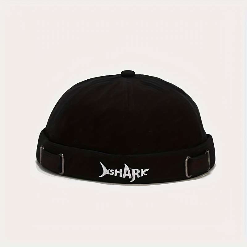 1pc SHARK Embroidered Docker Cap Adjustable Washable Summer Hat in Black Beige Dark Blue with