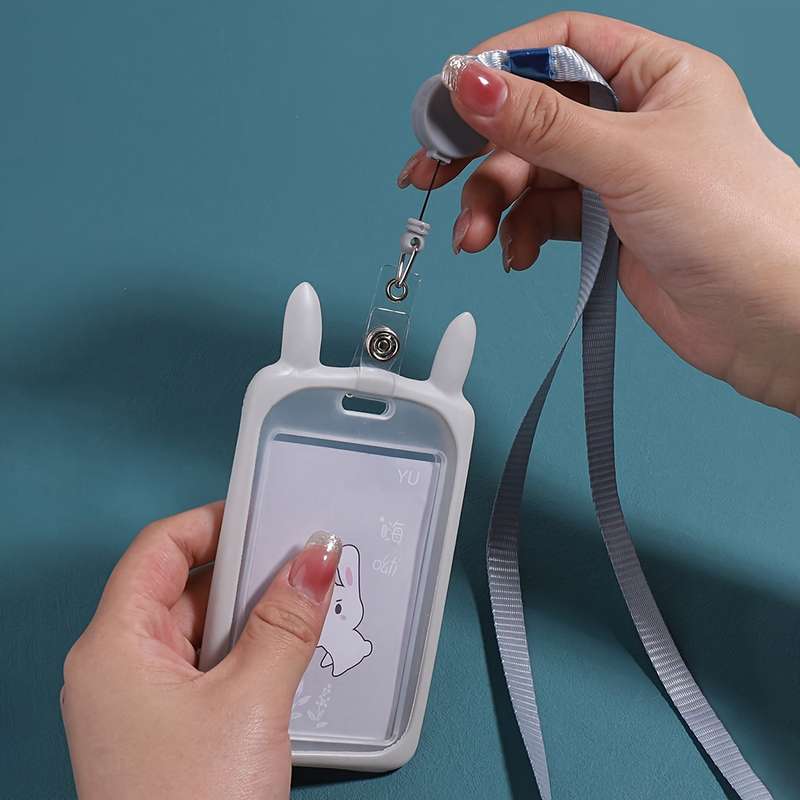 1pc 1pc Rabbit Ear-shaped Card Holder Versatile And Fashionable Can Be Used For Student ID Adul