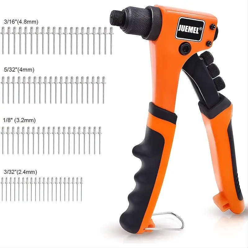 Rivet Gun with 80pcs Rivets Manual Rivet Gun Kit with 4 Changeable Rivet Heads Heavy Duty