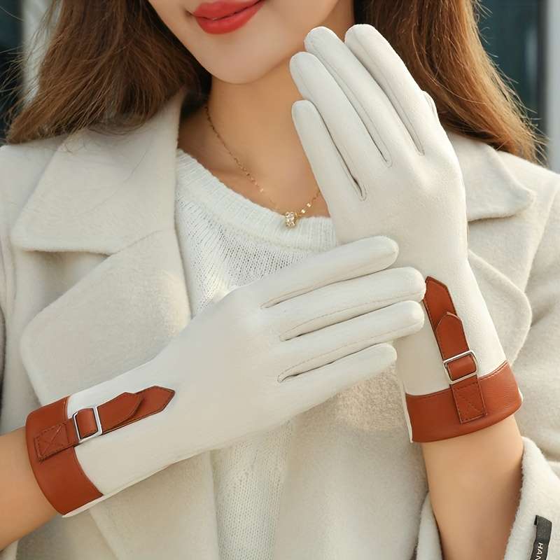 1 Pair Khaki Warm Gloves