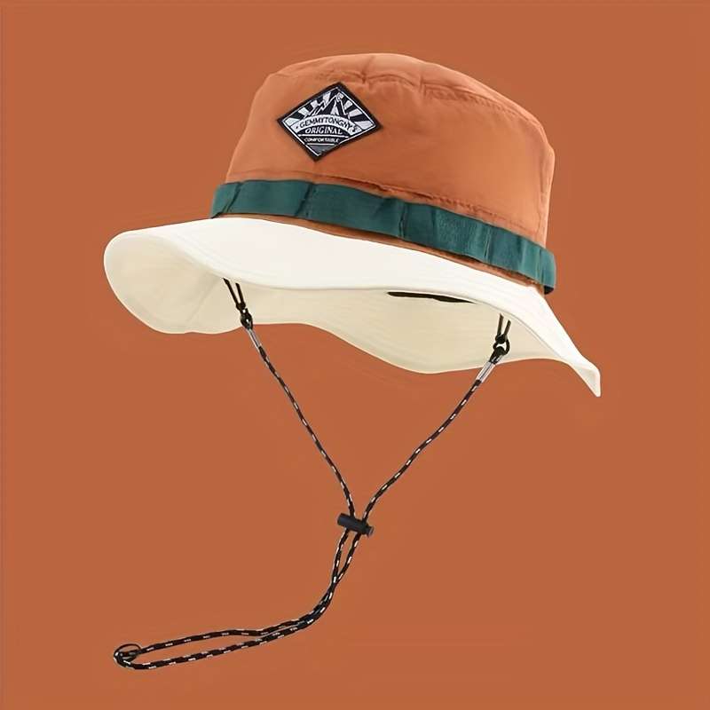 1pc Quick-Dry Bucket Hat with Wide Brim Breathable Adjustable Sun Cap in Classic Color Blocks fo
