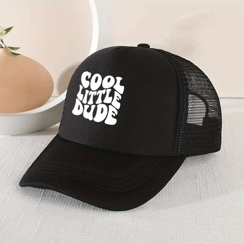1pc Casual Trendy COOL LITTLE DUDE Mesh Stitching Cap Sun Protection Comfortable Breathable Cap