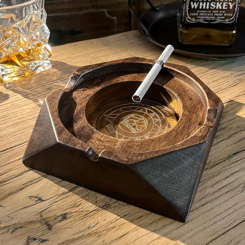 1pc Wooden Cigar Ashtray Vintage Square Ashtray Room Decor Home Decor