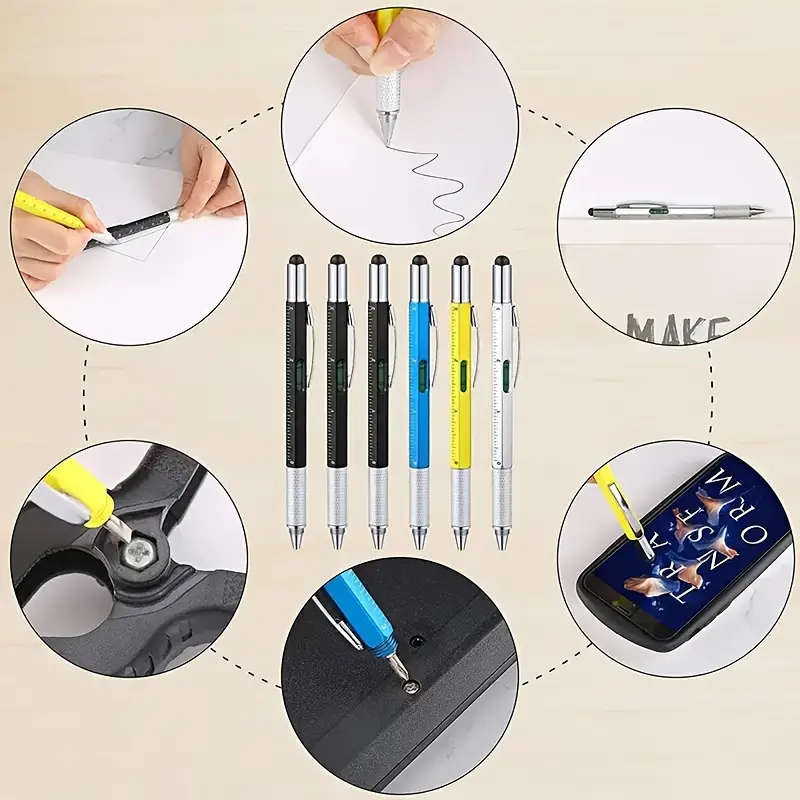 4pcs Can Write Screwdriver Multifunctional Tool Level Stylus Ruler 6-in-1 Multifunctional Pen
