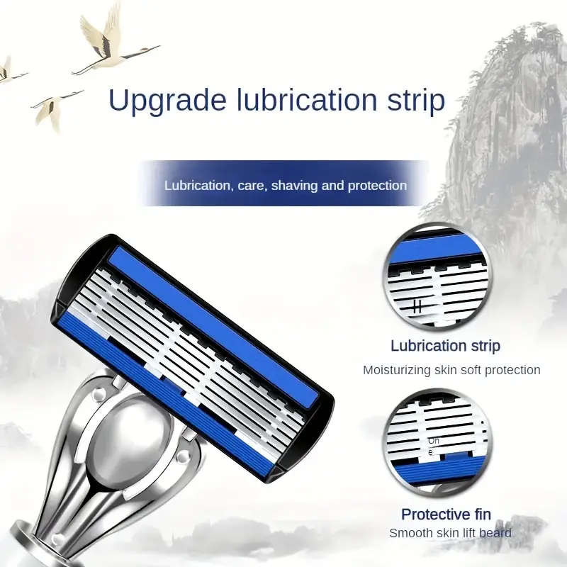 Premium 6-Layer Razor Blades with Metal Stand - Stainless Steel, Replaceable Heads for Smooth Beard