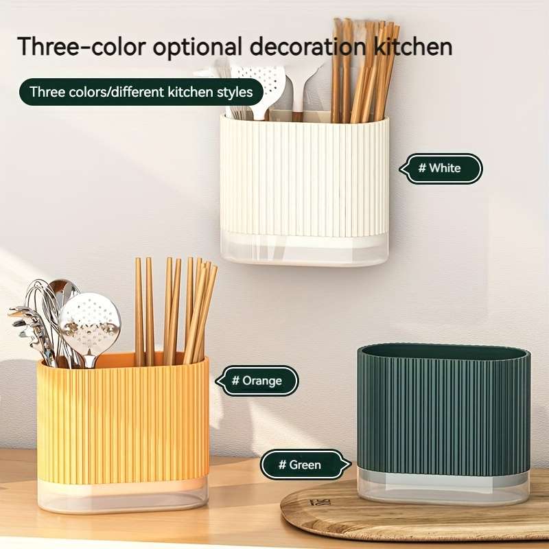 1pc Utensil Holder Countertop Knife Fork Storage Drain Box Multifunctional Plastic Rectangu