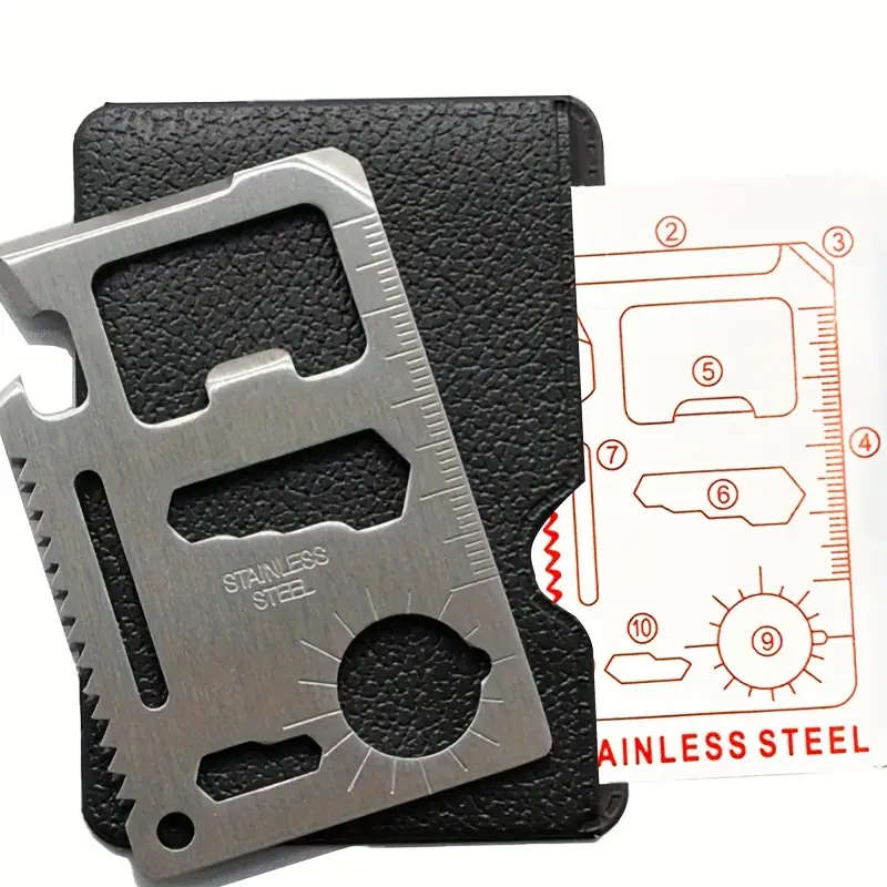 1pc 11in1 Stainless Steel Pocket Tool Credit Card Size Bottle Opener  Dual Row Serrated Blade