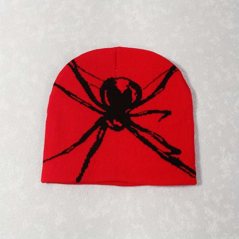 1pc Big Spider Jacquard Y2K Beanie Trendy Color Block Knit Hats Gothic Skull Cap Hip Hop Beanies Fo