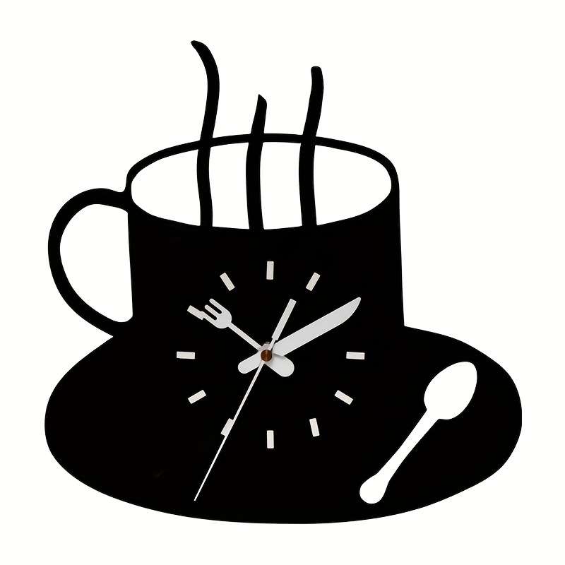 1pc 3D Coffee Cup Wall Clock Modern Silent Acrylic Design Frameless Kitchen Decor Black White