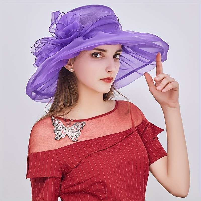 1pc Foldable Flower Organza Sun Hat Elegant Solid Color Mesh Breathable Travel Beach Hats British S