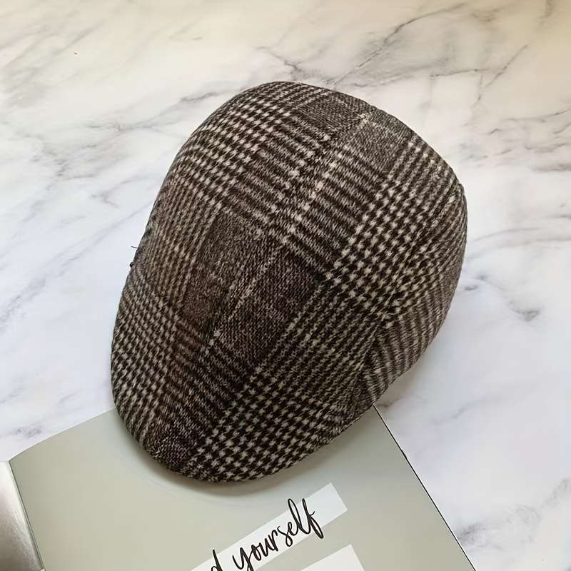 1pc Men's British Style Duckbill Cap 65% Polyester Woven Boho Hat