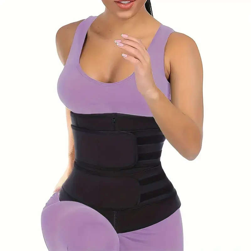1pc Zipper Waist Trimmer With Double Belt, Waist Trainer, Hook & Loop Fastener Compression Cincher,