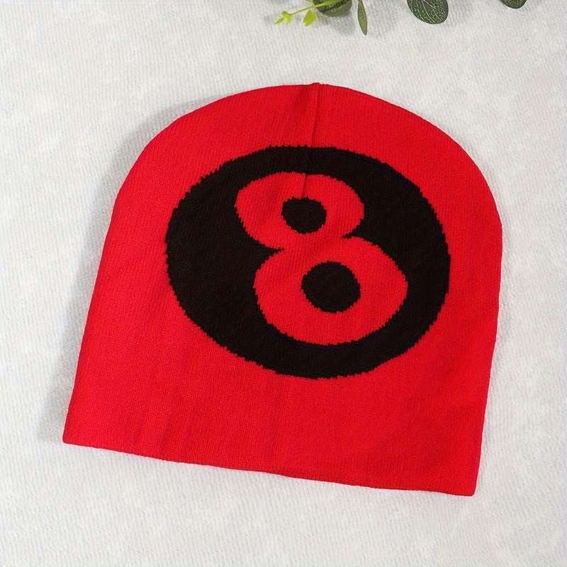 1pc Unisex Knitted Beanie Hat Billiard Black 8 Ball Design Warm Autumn Winter Outdoor Streetwear