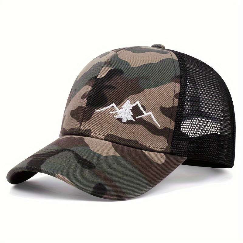 1pc Trendy Embroidered Trucker Hat Breathable Mesh Baseball Cap for Outdoor Skateboarding Busin