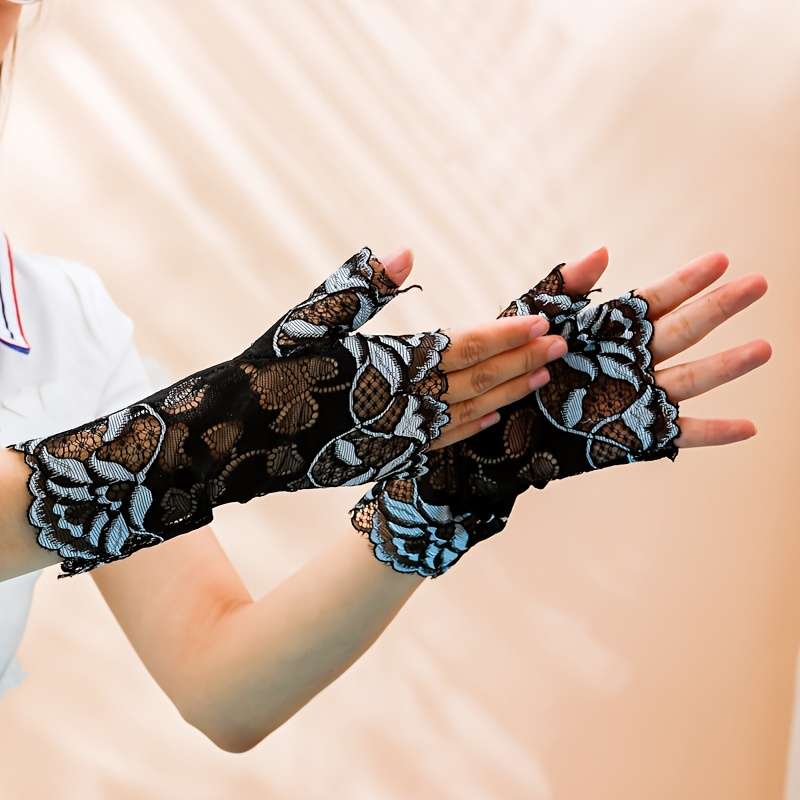 1 Pair Blue Half Finger Gloves
