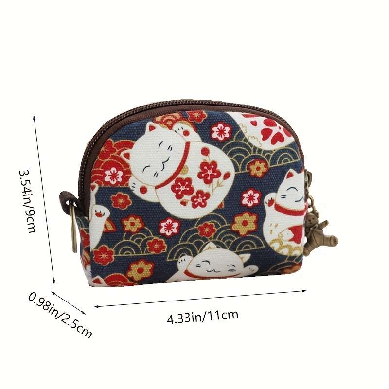 1pc Japanese Style Coin Purse Zipper Around Storage Bag Mini Wallet with Keychain