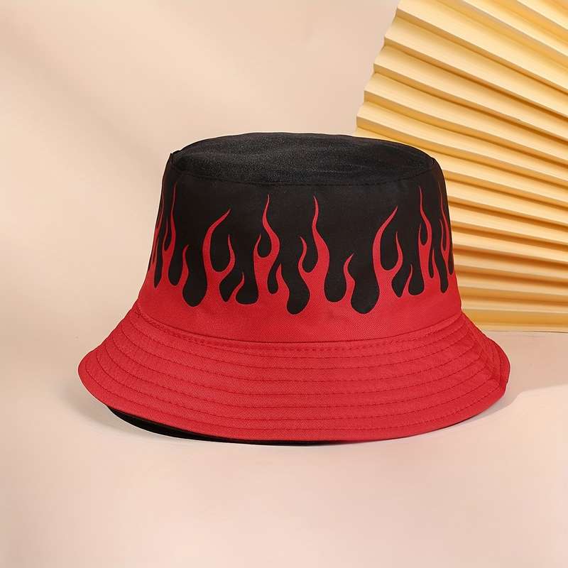 1pc Flame Pattern Fisherman Hat For Outdoor Beach Travel Unisex Ideal Choice For Gifts