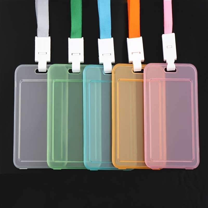 1pc Various Transparent Color Card Set Lanyard Hanging Clip Card Holder Student Teacher Certificat