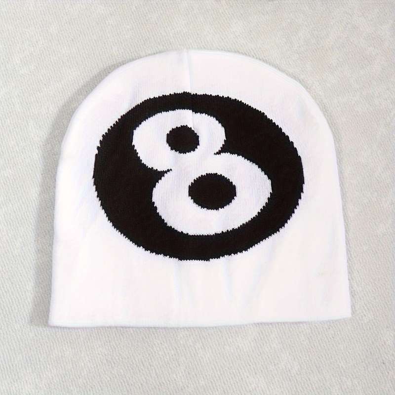 1pc Unisex Knitted Beanie Hat Billiard Black 8 Ball Design Warm Autumn Winter Outdoor Streetwear