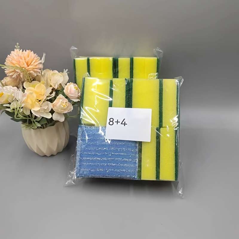 12pcs set Dish Sponge Set Multifunctional Double-Sided Cleaning Sponge Pot Scrubber Scourin