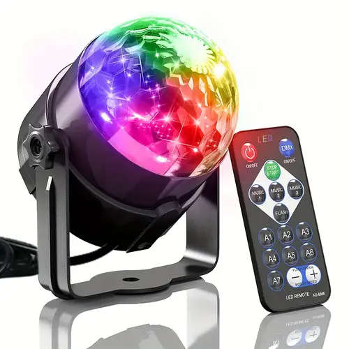 1pc Voice-Controlled RGB Disco Ball Light with Remote 7 Modes USB Powered Color-Changing LED for Hom