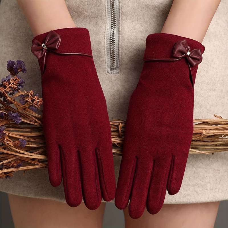 1 Pair Khaki Fleece Winter Warm Gloves