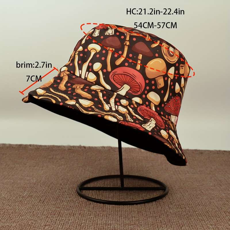 1pc Mushroom Print Bucket Hat Lightweight Breathable Polyester Fisherman Cap for Outdoor Adventu